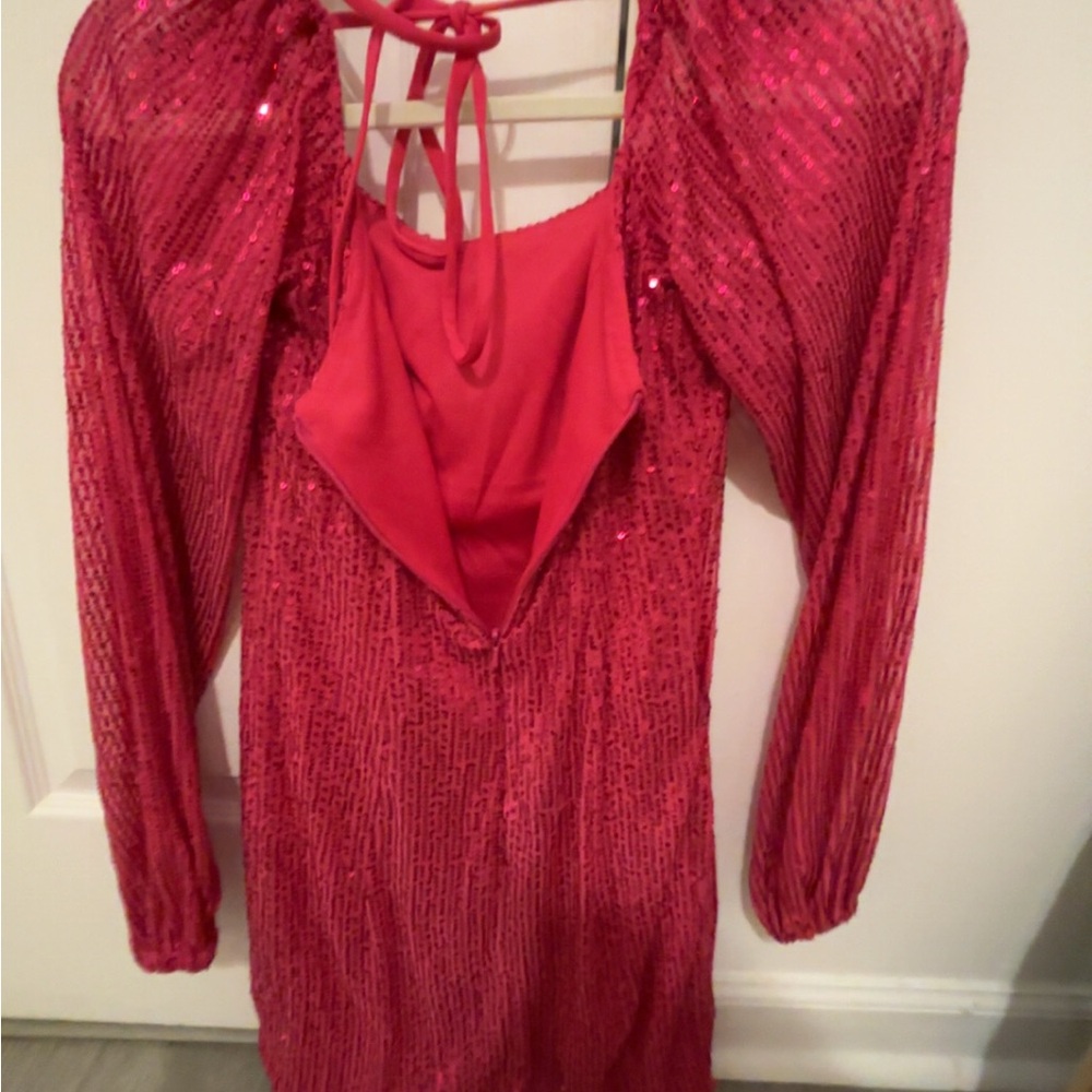 Pink Sequin Long Sleeve Dress